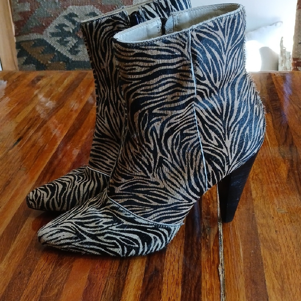 Able Calf Hair Zebra Print Heeled Botties - 8